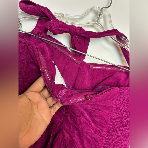 Anthropologie HD in Paris Size 6 Mini Corduroy Dress Purple Magenta Strapless - Picture 13 of 16